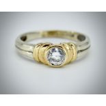9ct White & Yellow Gold Single Stone Diamond Ring