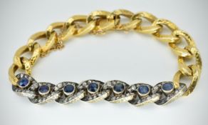 French Sapphire & Diamond Curb Chain Bracelet