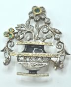 18ct White & Yellow Gold Emerald & Diamond Jardiniere Brooch