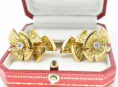 French 18ct Gold & Diamond Ear Clips