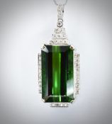 18ct White Gold Tourmaline & Diamond Pendant Necklace