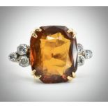 9ct Gold Citrine & Diamond Ring