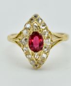 Gold Ruby & Diamond Navette Ring