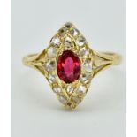 Gold Ruby & Diamond Navette Ring