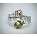 18ct Gold Diamond & Demantoid Garnet Moi Et Toi Ring