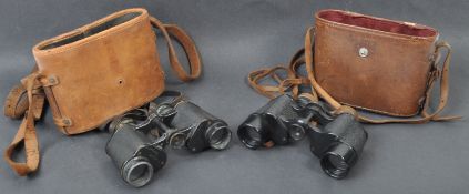 WWI FIRST & WWII SECOND WORLD WAR BINOCULARS IN LEATHER CASES