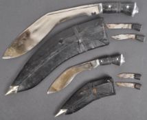 TWO 20TH CENTURY NEPALESE GURKHA KUKRI KNIFE IN SCABBARDS