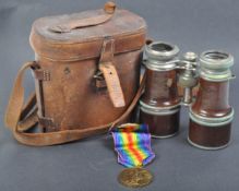 WWI FIRST WORLD WAR MEDAL & SOLDIER'S BINOCULARS