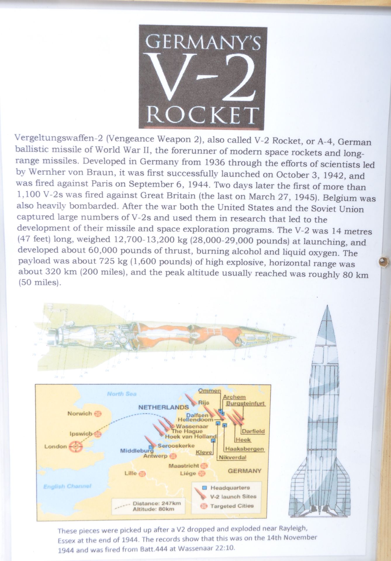 WWII NAZI GERMAN V-2 ROCKET SHRAPNEL FRAGMENT DISPLAY - Bild 3 aus 4