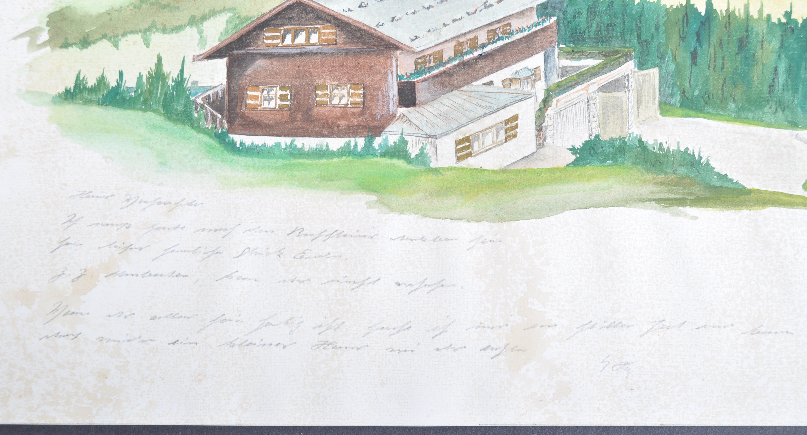 ATTRIBUTED TO ADOLF HITLER - WATERCOLOUR PAINTING THE ORIGINAL BERGHOF - Image 2 of 5