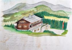 ATTRIBUTED TO ADOLF HITLER - WATERCOLOUR PAINTING THE ORIGINAL BERGHOF