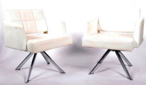 PLEDGE FURNITURE - PAIR OF WHITE LEATHER EASY LOUN