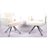 PLEDGE FURNITURE - PAIR OF WHITE LEATHER EASY LOUN