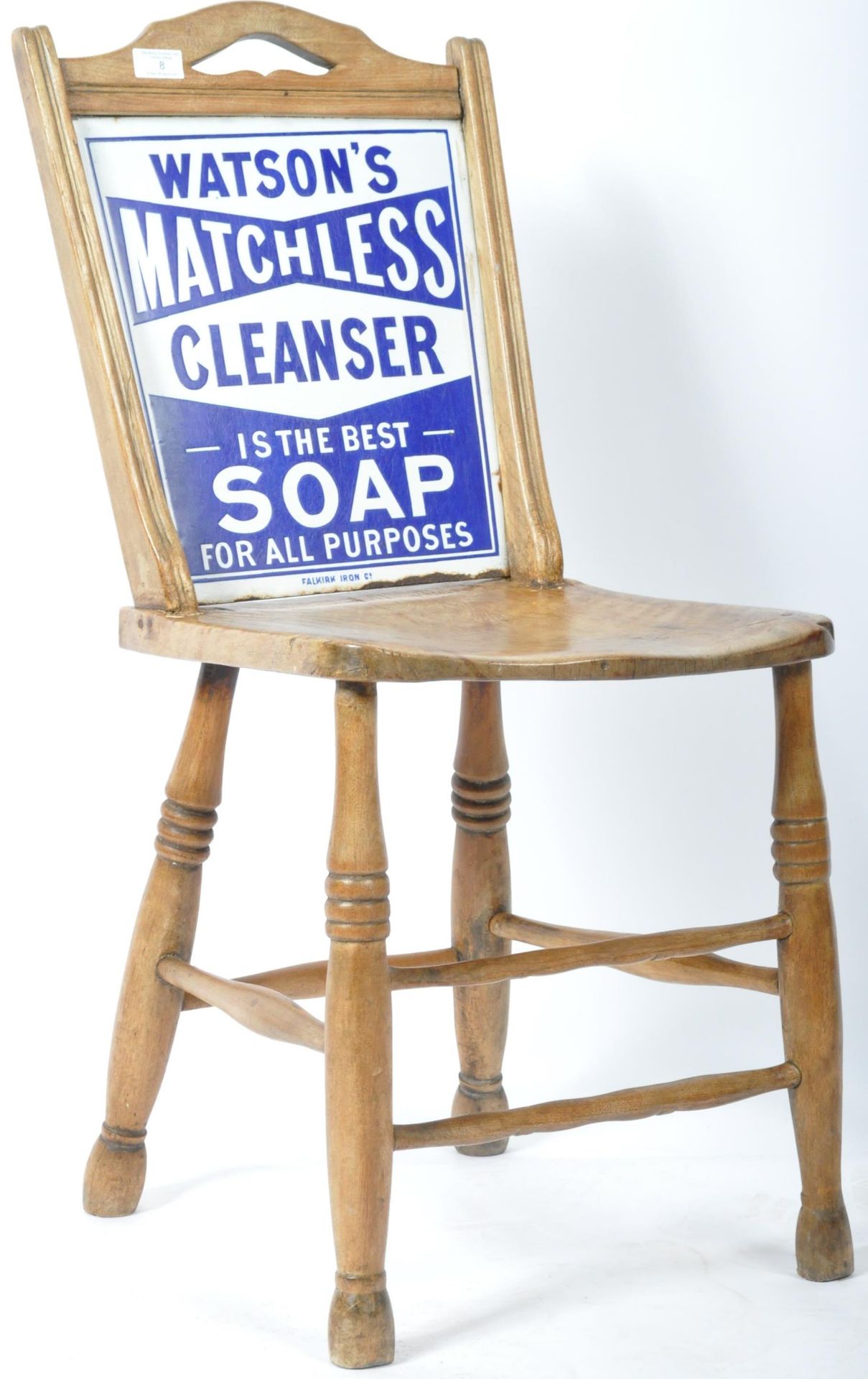 WATSON'S SOAP ANTIQUE ADVERTISING ENAMEL BACKED CHAIR