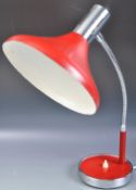 LARGE VINTAGE 1960S RED GOOSENECK ADJUSTABLE DESK LAMP