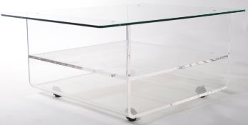 RETRO VINTAGE 20TH CENTURY GLASS AND LUCITE COFFEE TABLE