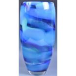 LARGE RETRO STUDIO ART GLASS VASE WITH BLUE STRIPE