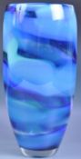 LARGE RETRO STUDIO ART GLASS VASE WITH BLUE STRIPE