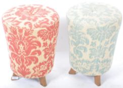 PAIR OF FLORAL AND SCROLL UPHOLSTERED STOOLS ON OA
