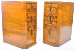 STRIKING PAIR OF 1930'S ART DECO WALNUT BEDSIDE CHESTS