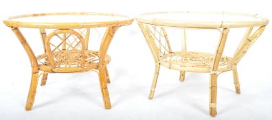 PAIR OF RETRO VINTAGE 1960'S CANE WICKER BAMBOO SIDE TABLES