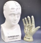 REPRODUCTION VICTORIAN CERAMIC PHRENOLOGY HEAD AND HAND