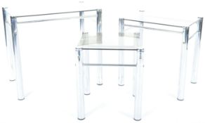 RETRO VINTAGE CHROME AND GLASS NEST OF TABLES