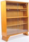 MID CENTURY GLAZED GOLDEN OAK BOOKCASE CABINET