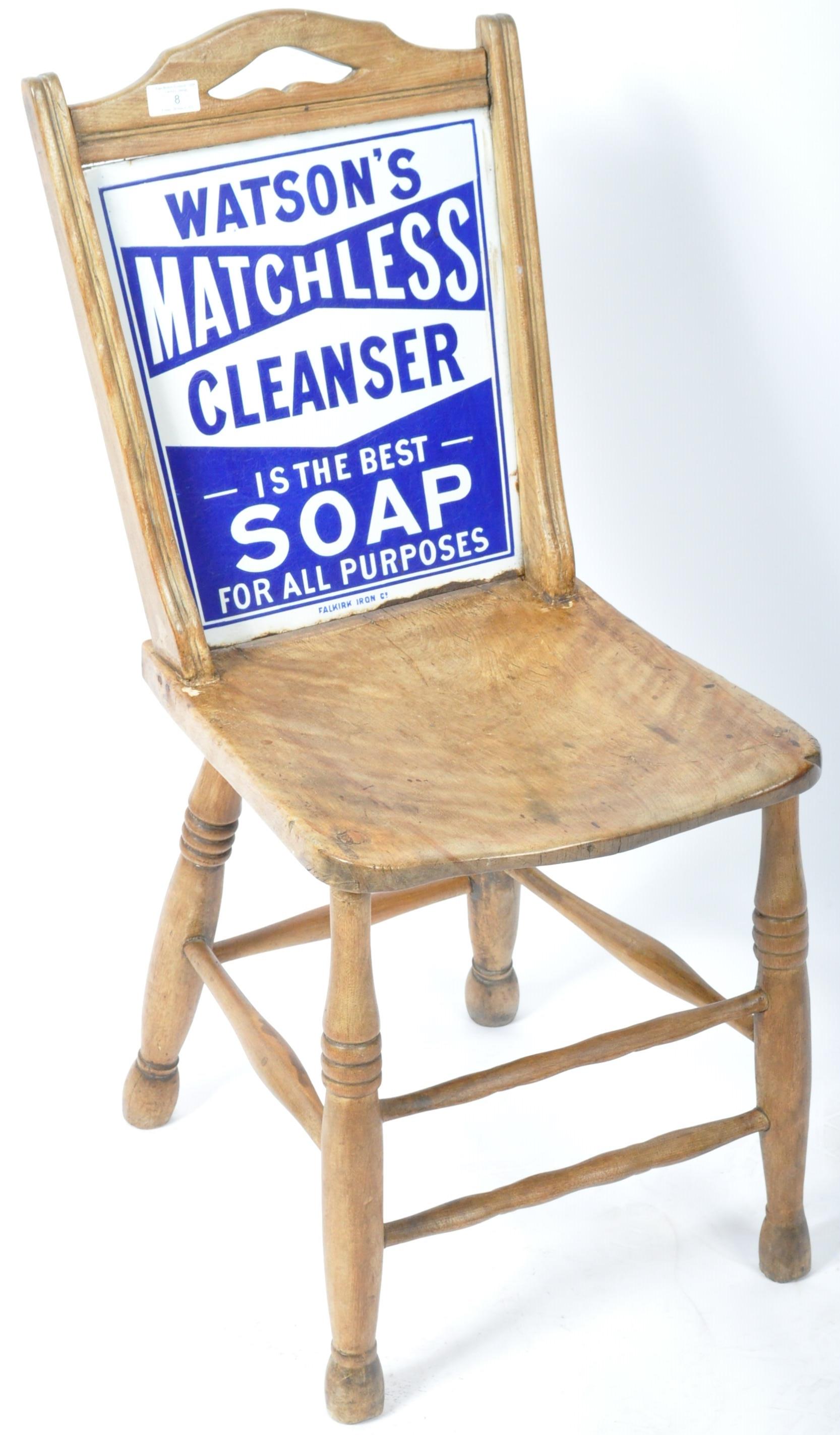 WATSON'S SOAP ANTIQUE ADVERTISING ENAMEL BACKED CHAIR - Image 2 of 7