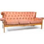 RETRO 1960'S DANISH BUTTONED LEATHER SOFA & MATCHING ARM CHAIR