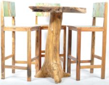 BESPOKE LIVING EDGE TREE TRUNK COCKTAIL BAR TABLE AND CHAIRS