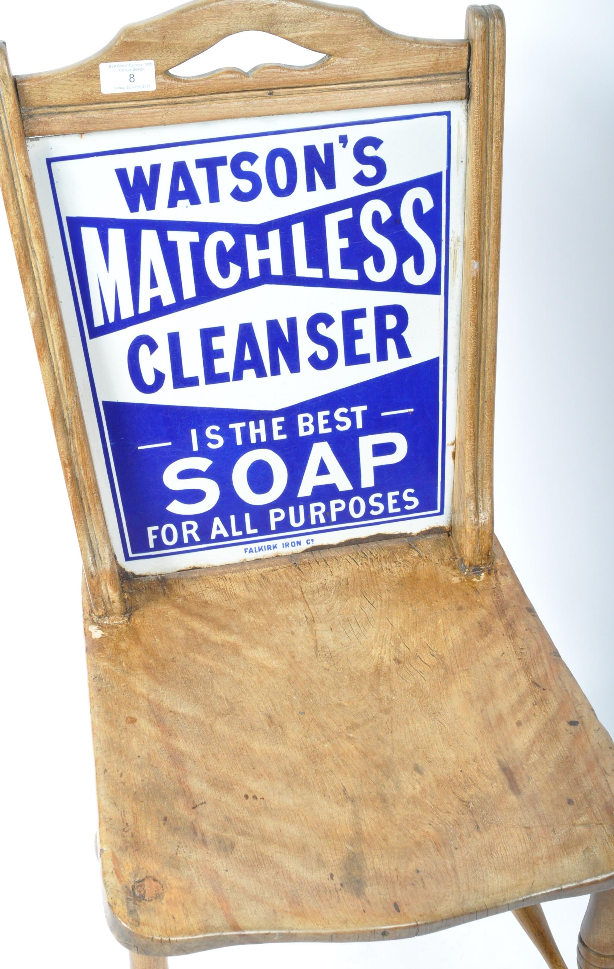 WATSON'S SOAP ANTIQUE ADVERTISING ENAMEL BACKED CHAIR - Image 3 of 7