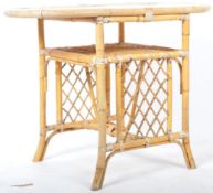 RETRO 1960'S BAMBOO CANE WICKER COCKTAIL BAR TABLE