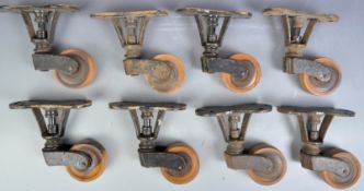 SET OF CAST IRON VINTAGE INDUSTRIAL CASTOR WHEELS