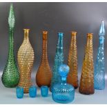 COLLECTION OF EMPOLI ITALIAN GLASS GENIE BOTTLES