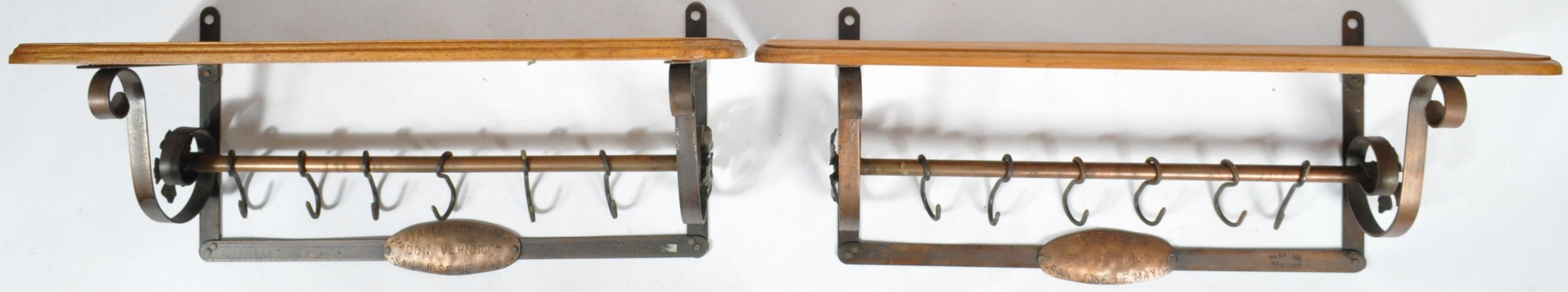 PAIR OF 20TH CENTURY RUSTIC RESTAURANT PAN HANGING SHELVES