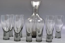 LUTKEN FOR HOLMEGAARD SMOKED GLASS CARAFE AND GLAS