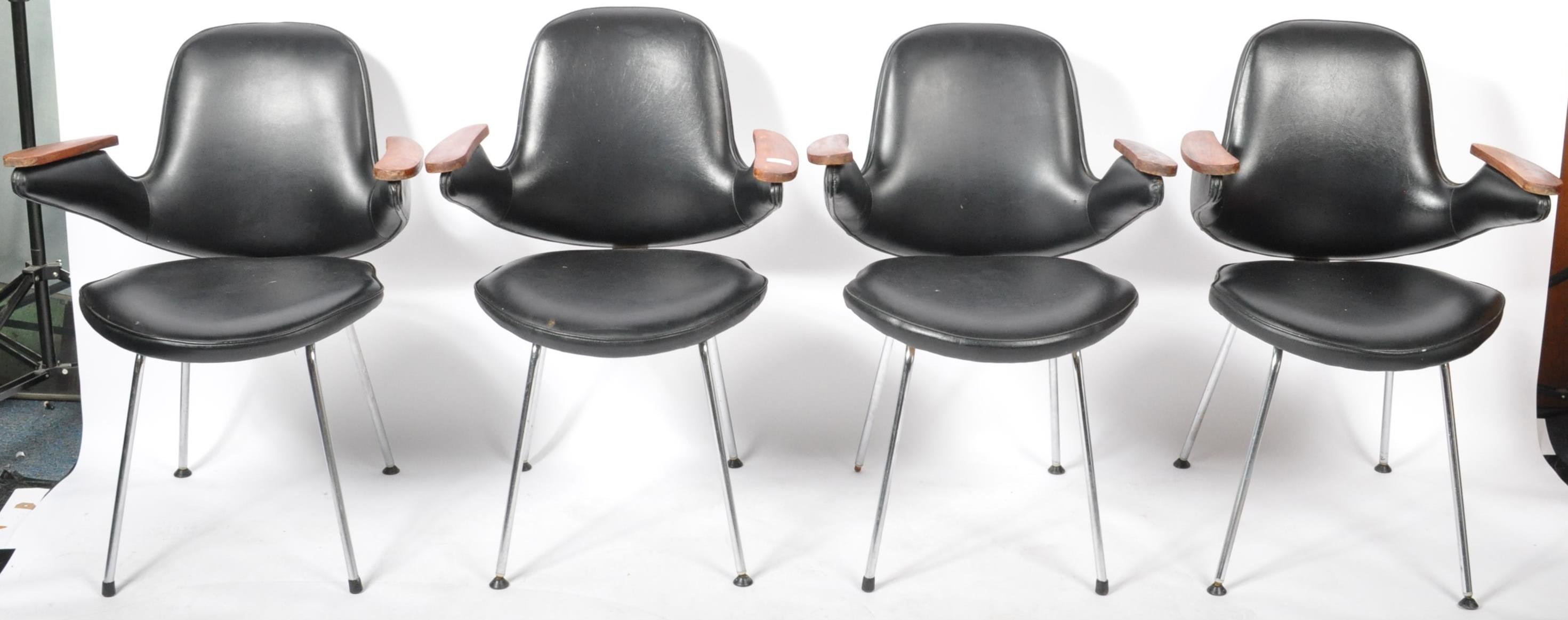 SET OF FIVE RETRO ' PELICAN ' STYLE BLACK VINYL ARMCHAIRS - Image 2 of 8