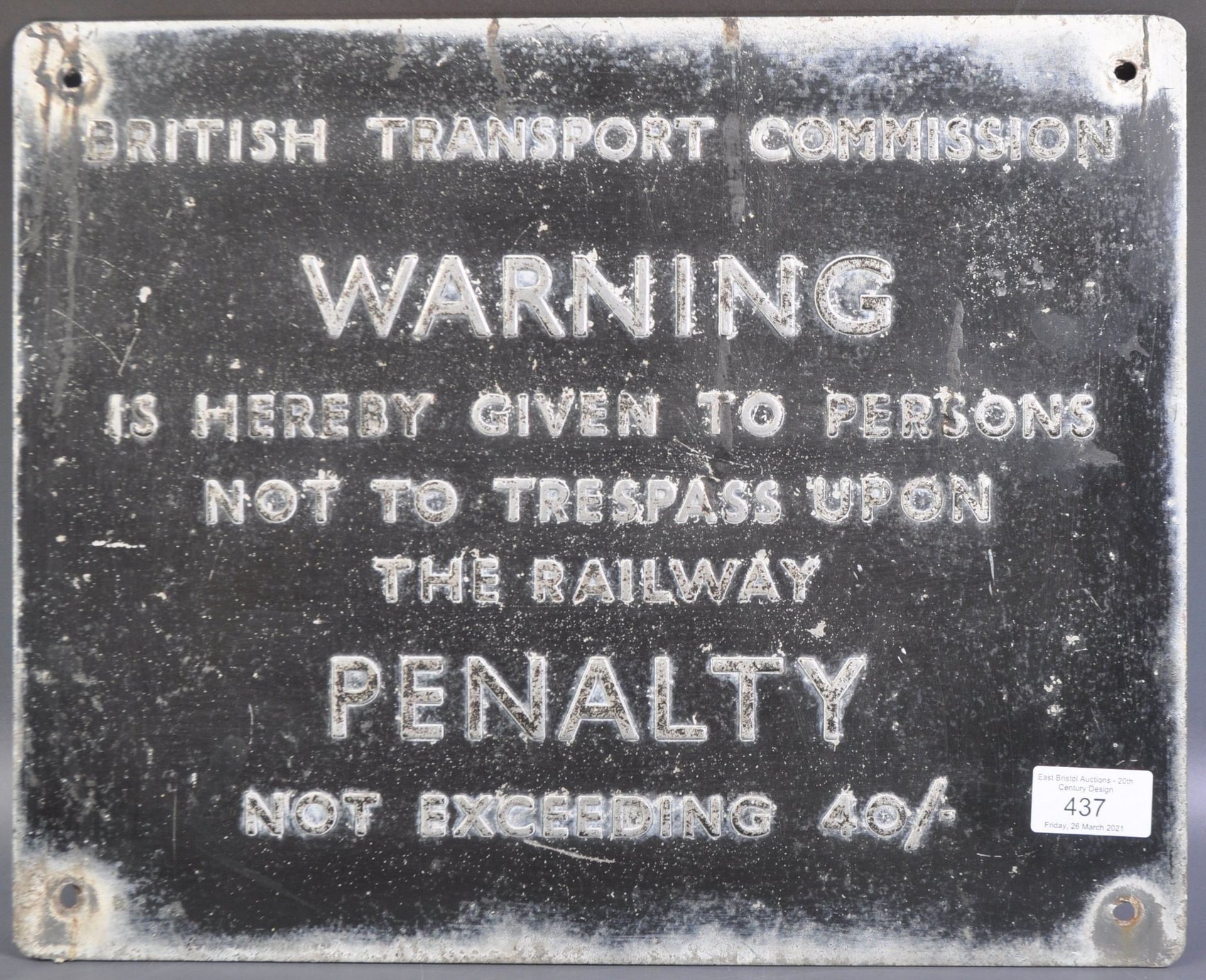 VINTAGE 1960'S BRITISH TRANSPORT RAILWAY WARNING SIGN