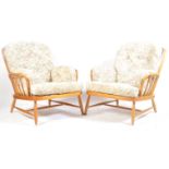 ERCOL - PAIR OF JUBILEE BEECH AND ELM ARMCHAIRS