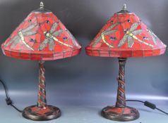 MATCHING PAIR OF DRAGONFLY TIFFANY STYLE TABLE LAMPS