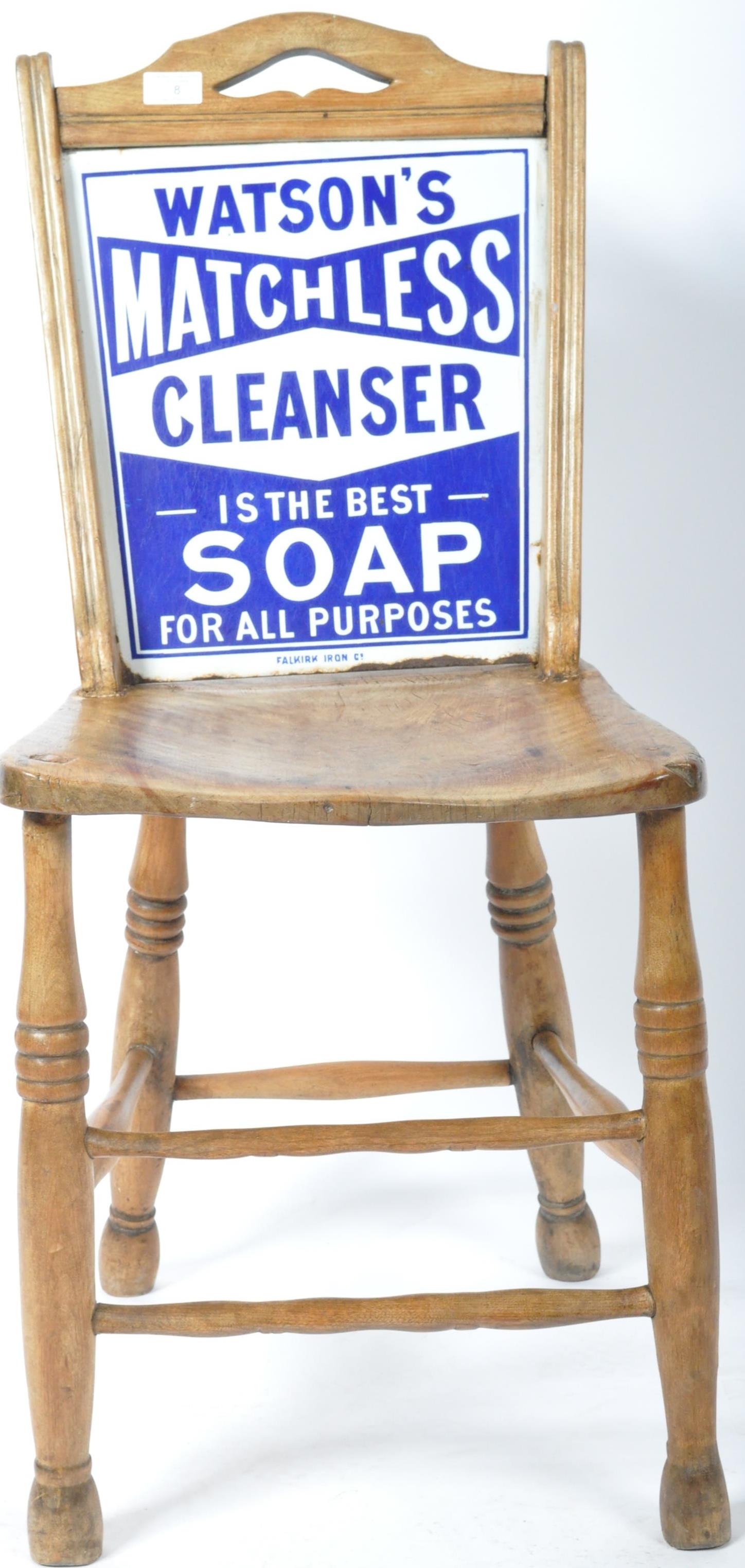 WATSON'S SOAP ANTIQUE ADVERTISING ENAMEL BACKED CHAIR - Image 7 of 7