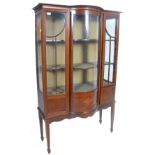 EDWARDIAN MAHOGANY INLAID BOW FRONT DISPLAY CABINET