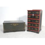 ANTIQUE STYLE PAINTED CHEST OF DRAWERS AND SIMILAR BLANKET BOX