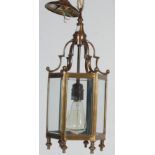 ANTIQUE VICTORIAN STYLE BRASS AND GLASS PORCH LANTERN