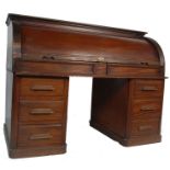 EARLY 20TH CENTURY ANTIQUE TWIN PEDESTAL CYLINDER DESK