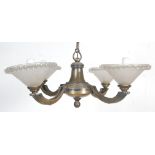 20TH CENTURY ART DECO STYLE BRASS AND GLASS CHANDELIER