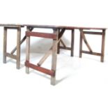 TWO INDUSTRIAL WOODEN PLANKED TRESTLE TABLES