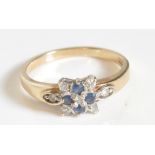 9CT GOLD SAPPHIRE & DIAMOND RING