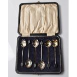 SIX 1920'S SILVER COFFEE BEAN SPOONS